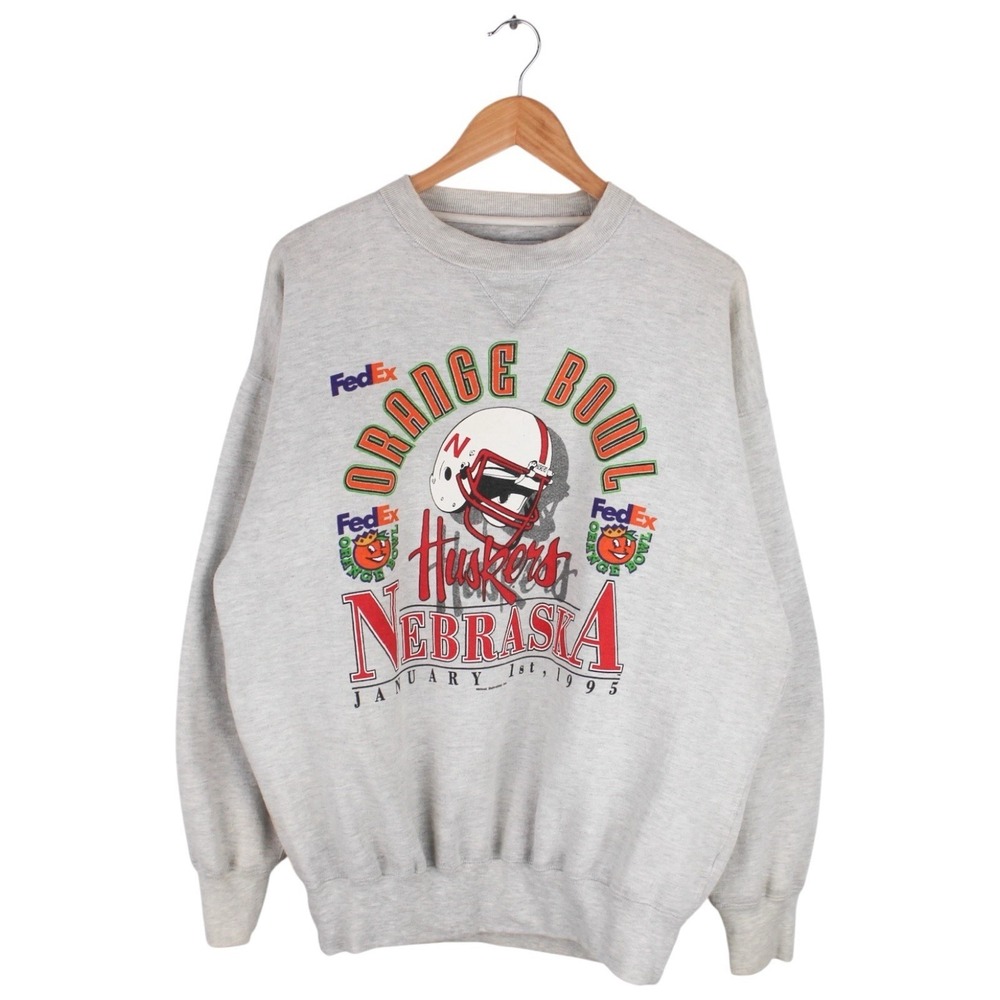 Vintage 1995 Nebraska Huskers Orange Bowl Crewneck Sweatshirt XL Gray